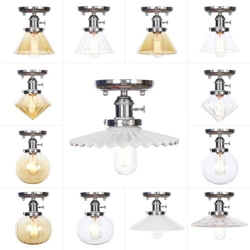 Modern indoor light E27 Ceiling light Chrome Rotary Switches glass Ceiling lamp AC110V 220V Corridor light Porch light lustre