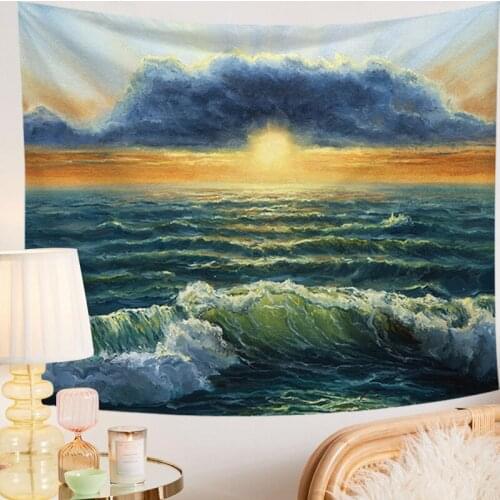 Sunset Beach Wall Tapestry Hot Mountain Forest Tree Tapestry Sunset Nature Landscape Wall Hanging Decor For Bedroom Home Decor
