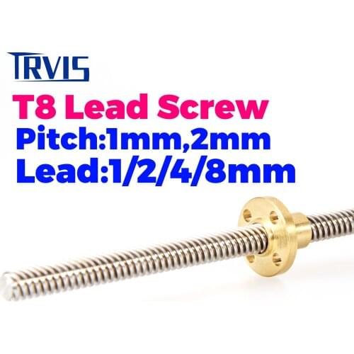 T8 Lead Screw Trapezoidal Rod with Bruss Nut Thread 8mm Pitch 1mm 2mm for CNC 3D Printer