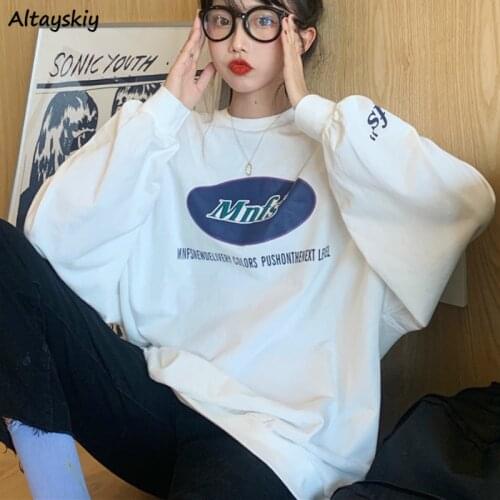Hoodies Women O-neck Printed Loose Long Sleeve Pullovers Sweatshirts BF Ulzzang Korean Fashion Harajuku Streetwear Womens Daily