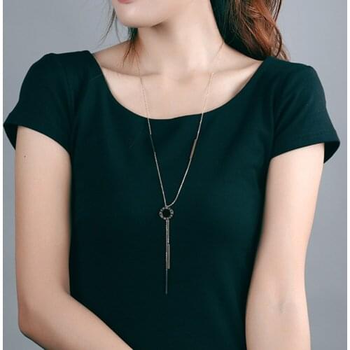 FATE LOVE Brand Fashion Ladies Female Women Long Necklaces & Pendants Jewelry Trendy Rose Gold Color Stainless steel Chain
