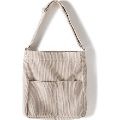 Women Corduroy Shoulder Bag Zipper Large Capacity Simple Canvas Purse Messenger Bags Female Solid Soft Cloth Handbag Big Totes