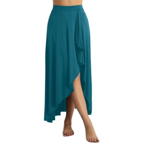 Women Elastic Waist Asymmetrical Hem Ballroom Party Ballet Latin Dance Skirt Performance Contemporary Lyrical Dance Costume