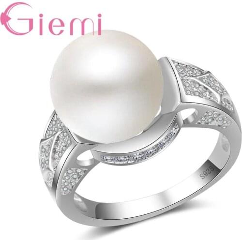 High Quality Big Pearl Decoration Women Female Party Wedding Jewelry 925 Sterling Silver Ring Holiday Gift