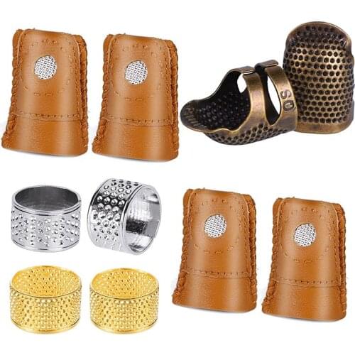 10 Pieces Sewing Thimbles Kit,Leather Finger Protectors with 2 Color Metal Thimble,Pin Pads for Hand Sewing Needlework