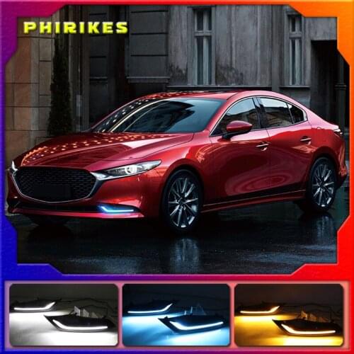 2Pcs DRL for Mazda 3 Axela 2019 2020 LED car Driving daytime running light fog lamp with flow yellow turn Signal