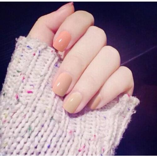 24pcs/set Girls Sweet Solid Color Square Fake Nail Ladies Full Cover Nail Art Tips With Glue Short Size Head False Nails WD