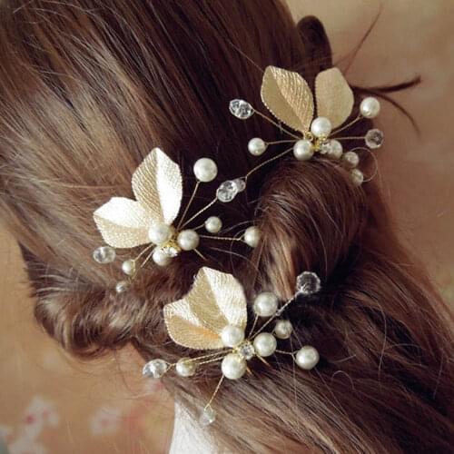 3 Pcs Bridal Faux Pearl Beads Crystal Hairpin Flower Hair Pin Stick Wedding Jewelry SANA889