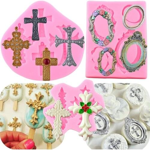 3D Cross Silicone Mold DIY Party Frame Cupcake Topper Fondant Cake Decorating Tools Candy Polymer Clay Chocolate Gumpaste Mould