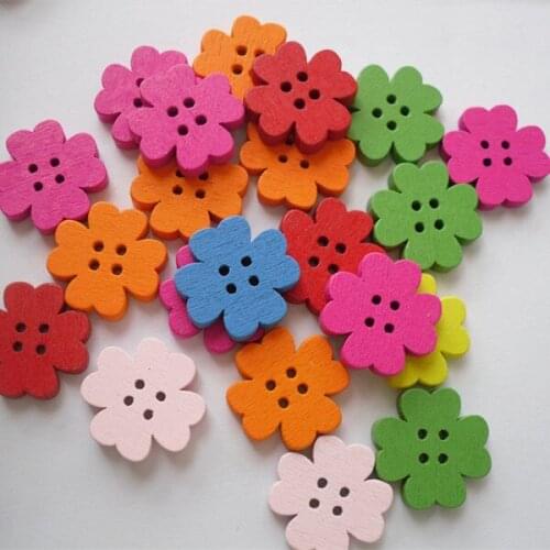 Wholesale 60PCs Wood Sewing Buttons Scrapbooking 4Holes Flower Mixed 20mmx19mm(6/8"x6/8")