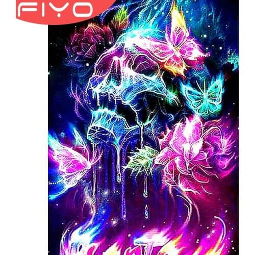 FIYO Full Square/Round Drill 5D DIY Diamond Painting "Flower skull" 3D Diamond Embroidery Butterfly Cross Stitch Home Decor Gift