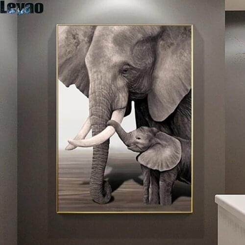 Retro Elephant baby Elephant Animal Entrance 5D Diy Diamond Painting Black and White Embroidery for Living Room Home Decor