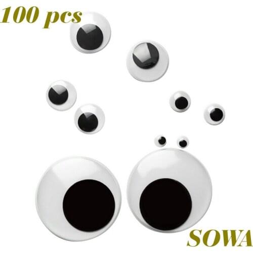 Free Shipping Wholesale 100pcs/lot Mixed Size 6mm/8mm/10mm/12mm/15mm Round Moving Eyes Plastic Eyes For Doll Toy Accessories