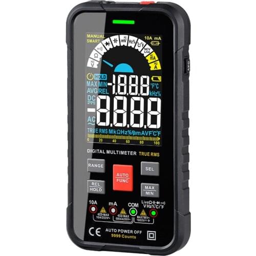AC DC Current Tester Digital Voltage Meter Capacitance Tester RMS REL Ohm Hz Range Ohm Tester 1000V 10A 83x23x165mm Black
