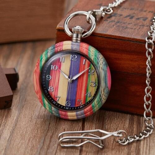 GORBEN Wooden Pocket Watch Natural Lightweight Quartz Wood Watches Fob Pendent Chains for Men