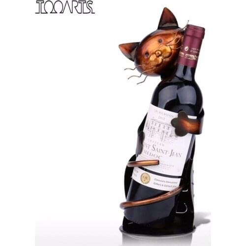 Tooarts Metal Sculpture Cat Shaped Wine Holder Wine shelf Home decoration Crafts