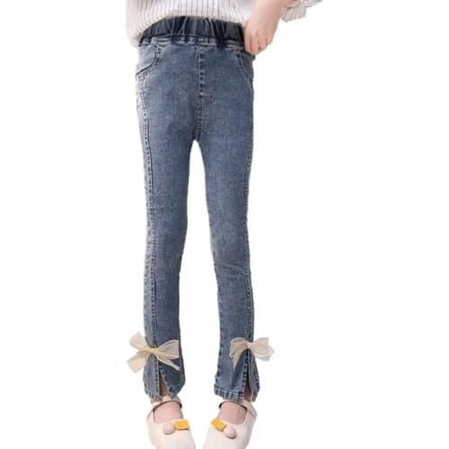Girls Jeans Big Bow Kids Jeans Girls Casual Style Jeans For Kids Spring Autumn Childrens Clothing 6 8 10 12 14