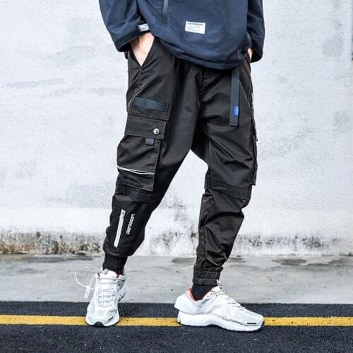 2019 Harem Joggers Harajuku Sweatpant Hip Hop Trousers Men Ribbons Color Block Black Pocket Cargo Pants