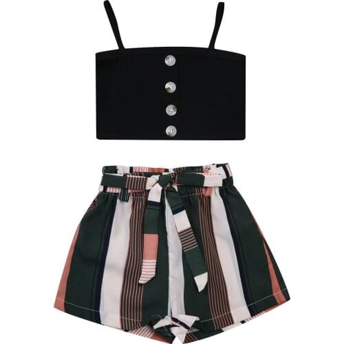FOCUSNORM 1-6Y Fashion Kids Girls Clothes Sets 2pcs Knit Sleeveless Single Breasted Vest Striped Shorts Outfits