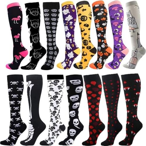 Compression Socks women men Outdoor Sports Halloween series animals flamingo shark Monkey cat Bones Pressure Elastic Stockings