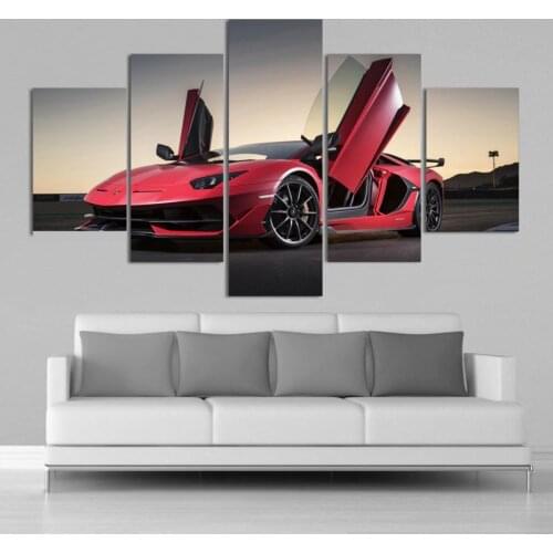 No Framed Red Luxury Sport Car Speed HD 5 piece Canvas Picture Print Wall Art Canvas Painting Wall Decor for Living Room