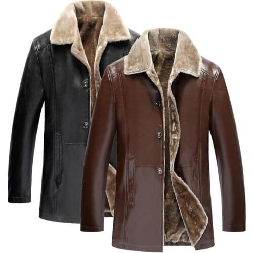 Lapel mens leather jacket autumn motorcycle coat men plus velvet jackets single-breasted clothes winter jaqueta de couro brown