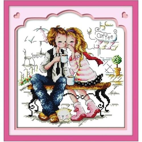 Sweet coffee lover cross stitch set pattern DMC color count print 18ct 14ct 11ct embroidery kit DIY handmade needlework plus