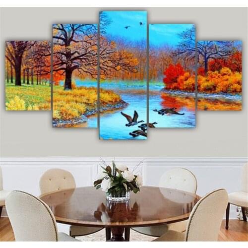 Wall Art Canvas Paintings Print 5 Panels Beautiful Landscape Poster Pictures For Living Room Modern Home Decorative Frames