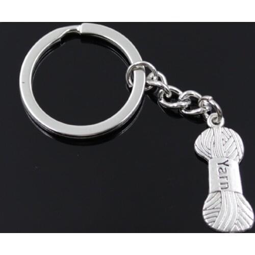 New Fashion Men 30mm Keychain DIY Metal Holder Chain Vintage Yarn Skein Knit Crochet 31x12mm Silver Color Pendant Gift