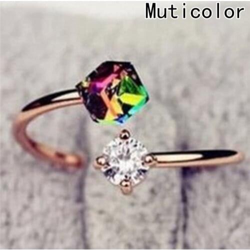 New Fashion Adjustable Open Rings Rainbow Color Zircon Stones Ring For Women Wedding Jewelry Accessories Gift