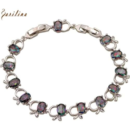 New Bracelets For Women Bracelets & Bangles For Women Apple Rainbow Mystic Cubic Zirconia Silver Color Jewelry 7.48 Inch B120