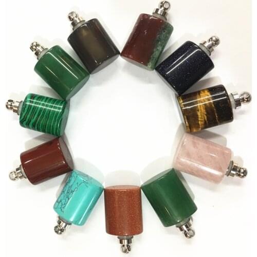 New 3pc Natural Stone Oil Diffuser Perfume Bottle Crystal Pendants Turquoises Indian Agates Gold Sands Oil Diffuser Pendant