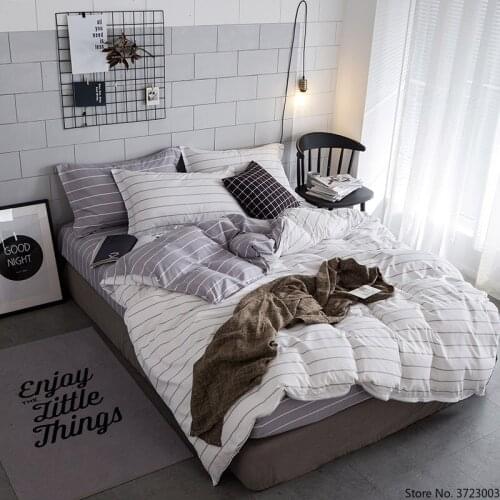 Stripes Bedding Set White Bed Linens Duvet Cover Set Quile Cover and Pillowcases Set Queen King