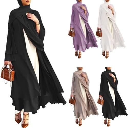 Ramadan Flare Sleeve Muslim Women Dress Islamic Clothing Solid Eid Turkey Hijab Abaya Vestidos Chiffon Moroccan Kaftan Abayas