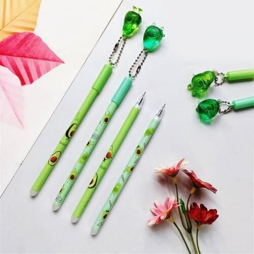 2pcs Crystal Avocado Pendant Gel Pens 0.5mm Black Ink Neutral Pens Kawaii Stationery Kids Gifts School Office Signature Pens