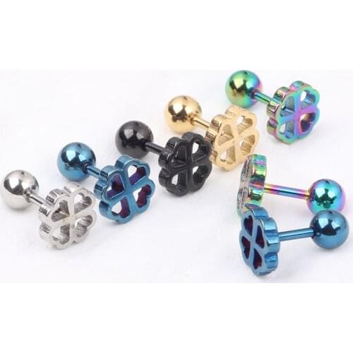 Silver Black titanium Steel Hollow Note Ball Screw Unisex Ear stud Earrings 5 color mix Wholesales ear piercing body jewelry