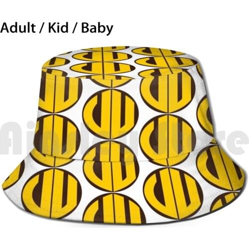 Valparaiso Circle Monogram - Brown With Gold Bucket Hat Adult kid baby Beach Sun Hats Valparaiso Valpo Vu Indiana In Hoosier