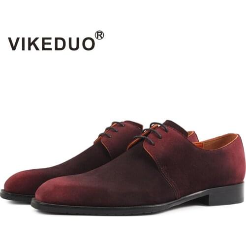 Vikeduo 2021 New Real Luxury Flat Men Derby Shoes Fashion Suede Cow Leather Handmade Mens Lace-up Dress Party Original Design