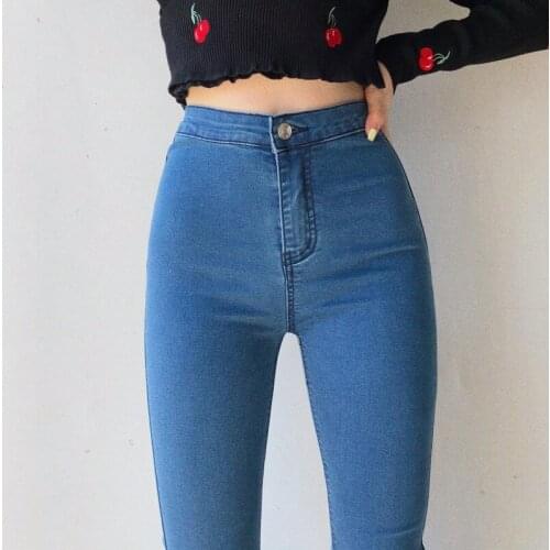 Wenfly Women High Waist Stretch Jeans Elastic Cotton Denim Pants Zipper Female Sheath Casual England Trousers Plus Size