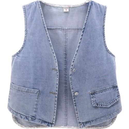 2021 Autumn New Fashion Thin Denim Vest Women Plus Size Loose Sleeveless Jacket Solid Short Jeans Waistcoat Casual Ladies G753