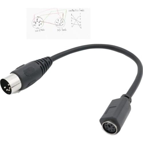 1pc DIN5 AT Male to Mini DIN6 MDIN6 PS/2 Female PC Mac Keyboard Adapter Converter Cable Cord 6"