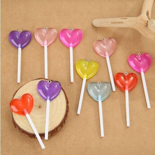 10pcs/lot Sweet Colorful Resin Heart Lollipop Charms Pendant DIY Keychain Necklace For Women Jewelry Making Accessories
