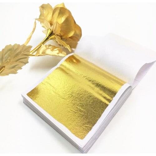 100pcs Imitation Gold Silver Foil Paper Leaf Sheet Gilding DIY Art Craft Paper Birthday Party Wedding Cake Dessert Decorations