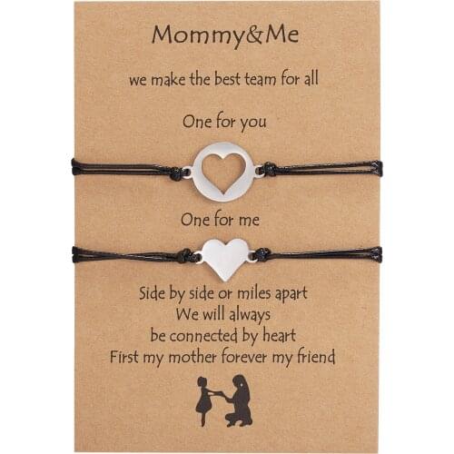 2 PCS / Set Charm Heart Bracelet Bangle Adjustable Woven Rope Stainless Steel Bracelet For Couple Women Men Valentines Day Gift