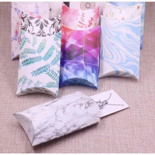 2019 Newest Arrived Pillow Box With Earring/Necklace Cards Paperboard Kraft Marbling Style Plant Leaf Design Hot Selling 300gsm