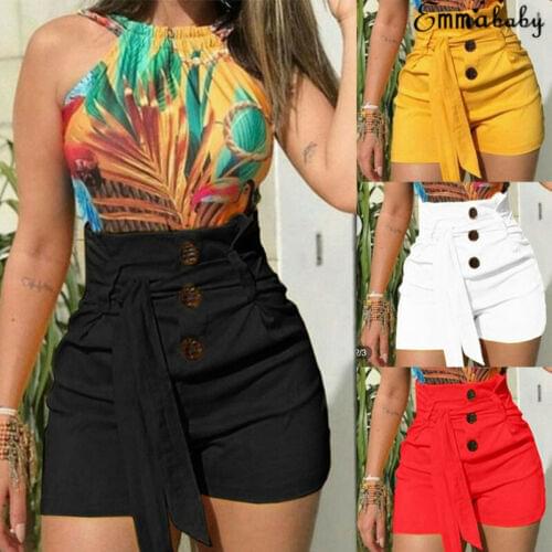 2019 Hot Sale New Fashion Womens High Waist Summer Casual Solid Beach Belt Sexy Hot Shorts Black Red White Yellow S-XL