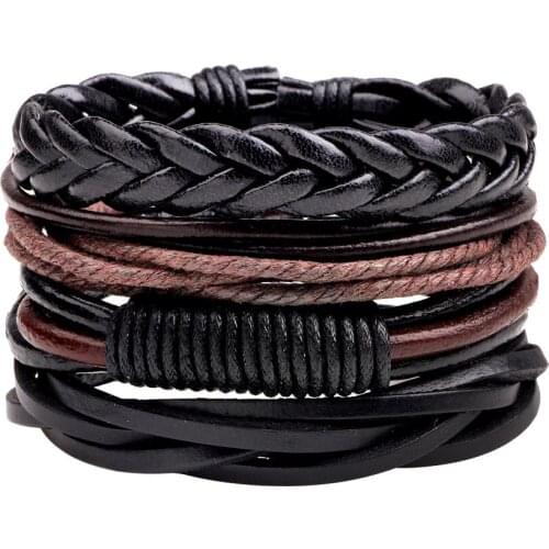 4Pcs/set Multi-layer Winding Leather Rope Bracelet Fashion Charm Braided Leather Bracelets Vintage Mens Bangles Dropshipping