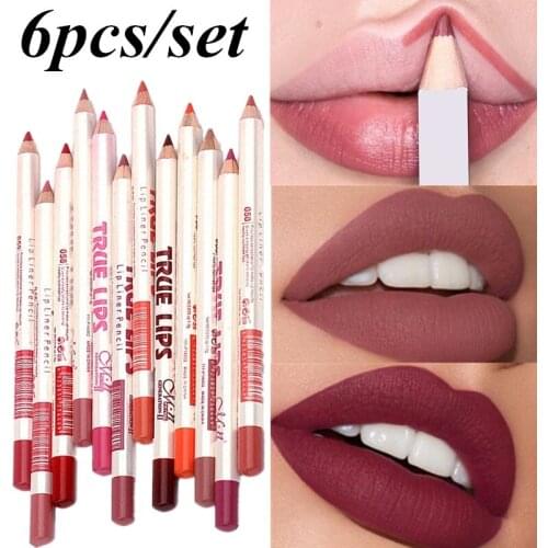 6Pcs/set Cosmetic Professional Wood Lipliner Waterproof Lady Charming Lip Liner Soft Pencil Contour Makeup Lipstick Tool
