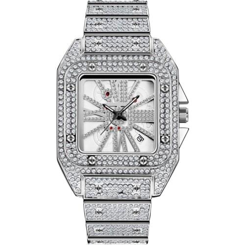 New Hip Hop Mens Watches Luxury Diamond Iced Out Square Calendar Quartz Wristwatches Male Clock Relogio Masculino Drop Shipping