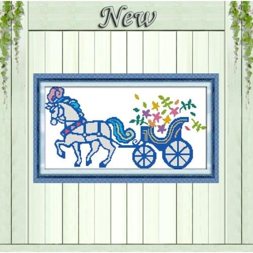 Carriage cartoon flowers diy decor painting counted printed on canvas DMC 14CT 11CT Cross Stitch Needlework Sets Embroidery kits